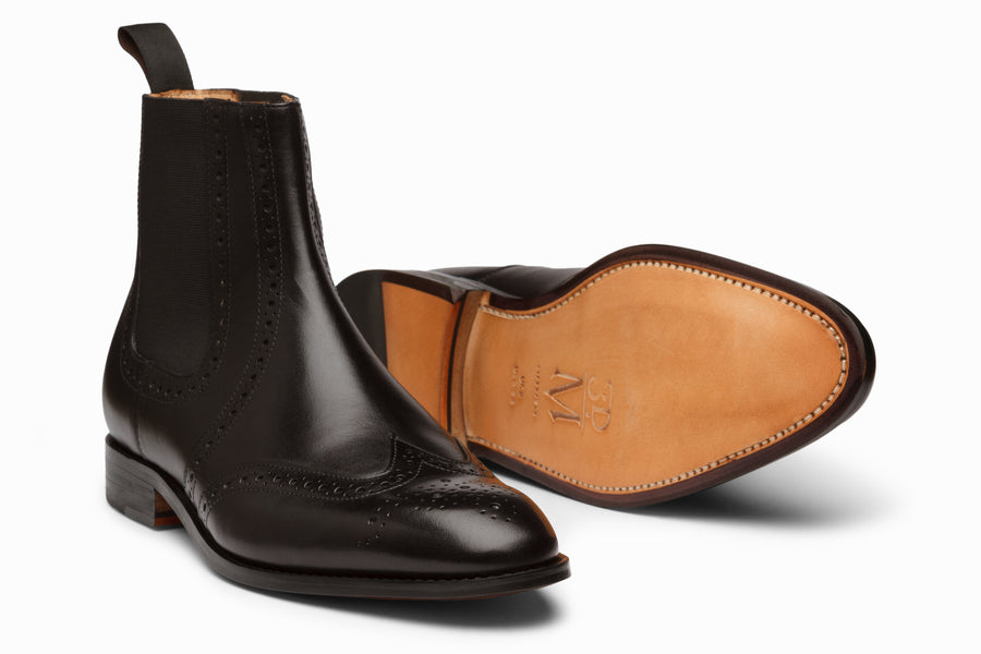Buy Wingtip Chelsea Brogue Boot Black colour for men online