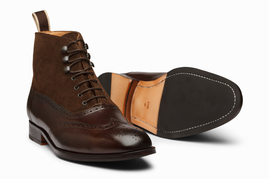 Suede Combination Balmoral Boots - Dark Brown