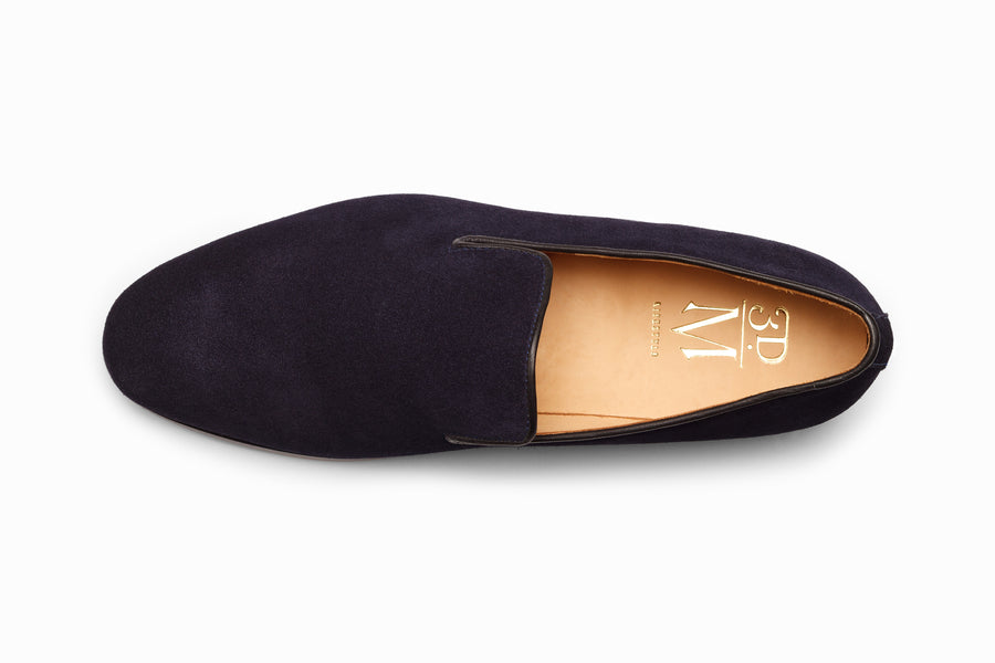 Erwin men's loafer in Navy blue calf suede and flex leather sole.