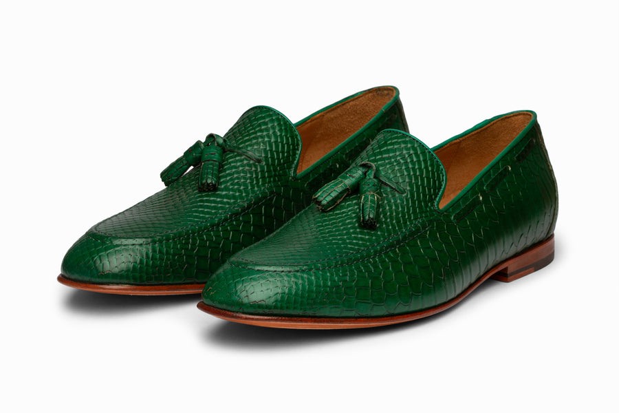 Python Print Tassel Loafers - Green - MTO 5 Weeks