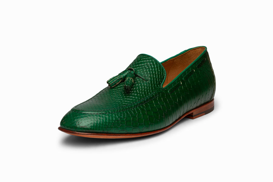 Python Print Tassel Loafers - Green - MTO 5 Weeks