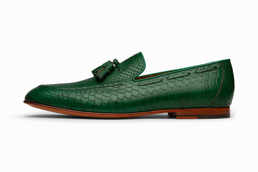 Python Print Tassel Loafers - Green - MTO 5 Weeks