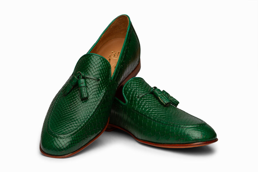 Python Print Tassel Loafers - Green - MTO 5 Weeks