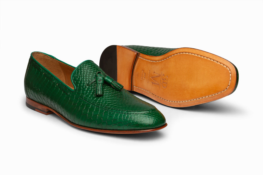 Python Print Tassel Loafers - Green - MTO 5 Weeks