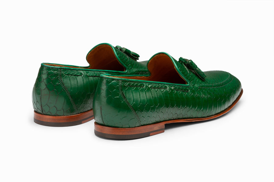 Python Print Tassel Loafers - Green - MTO 5 Weeks