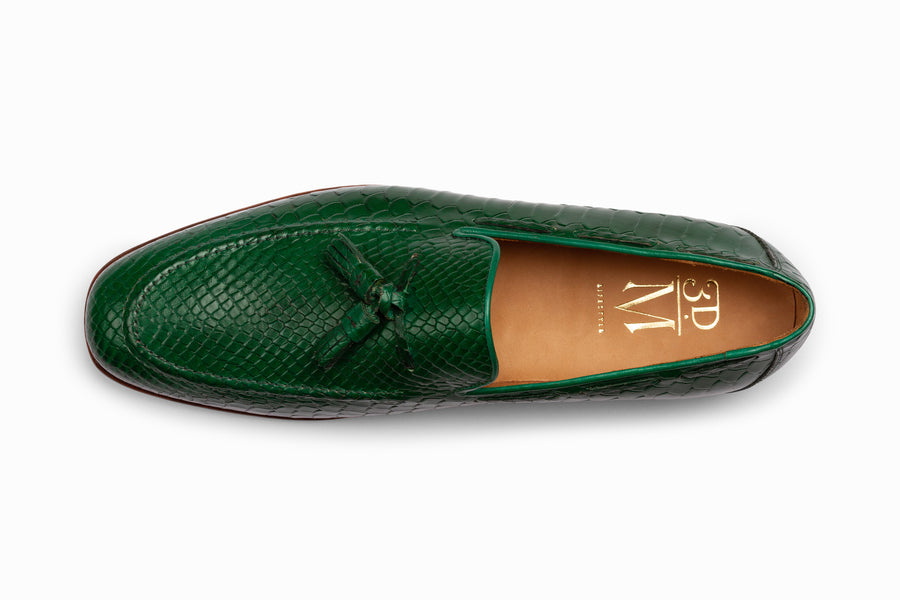 Python Print Tassel Loafers - Green - MTO 5 Weeks