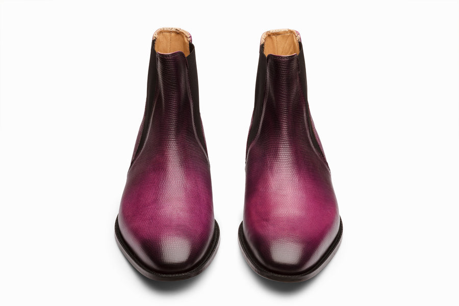 Lizard Skin Print Chelsea Boots - Purple Patina
