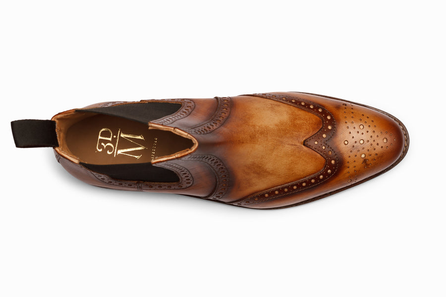 Wingtip Chelsea Brogue Boot - Tan & Brown Patina