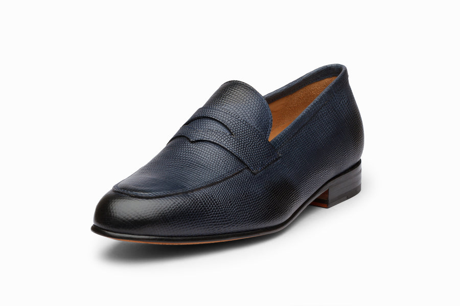 Penny Loafer - Navy Lizard - MTO 5 Weeks