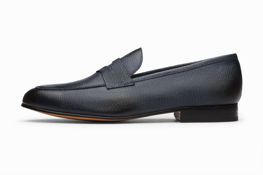 Penny Loafer - Navy Lizard - MTO 5 Weeks