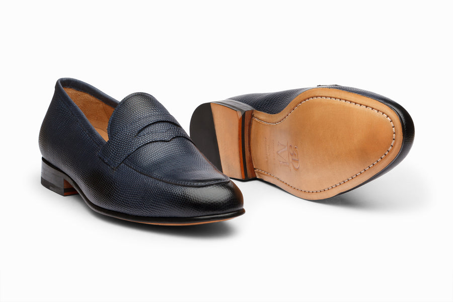 Penny Loafer - Navy Lizard - MTO 5 Weeks
