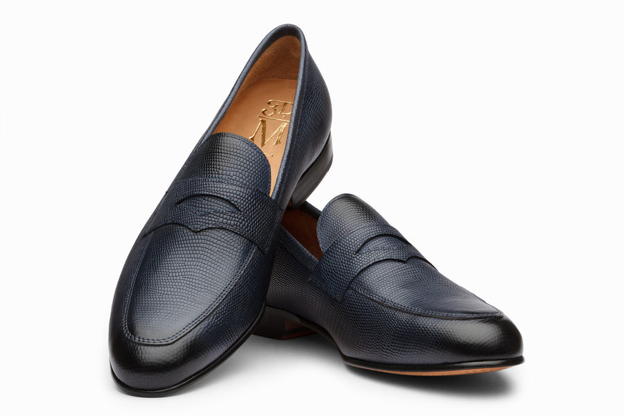 Penny Loafer - Navy Lizard - MTO 5 Weeks