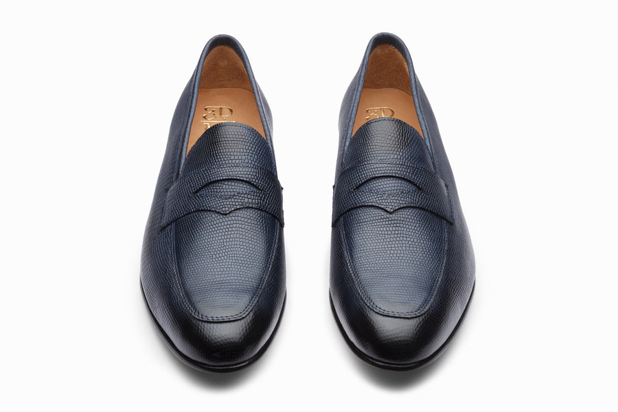 Penny Loafer - Navy Lizard - MTO 5 Weeks
