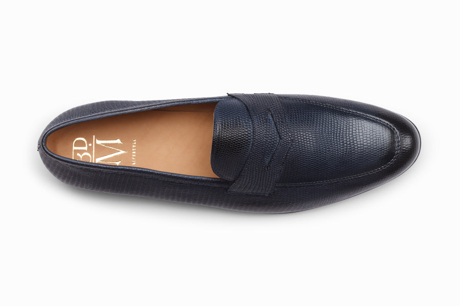 Penny Loafer - Navy Lizard - MTO 5 Weeks