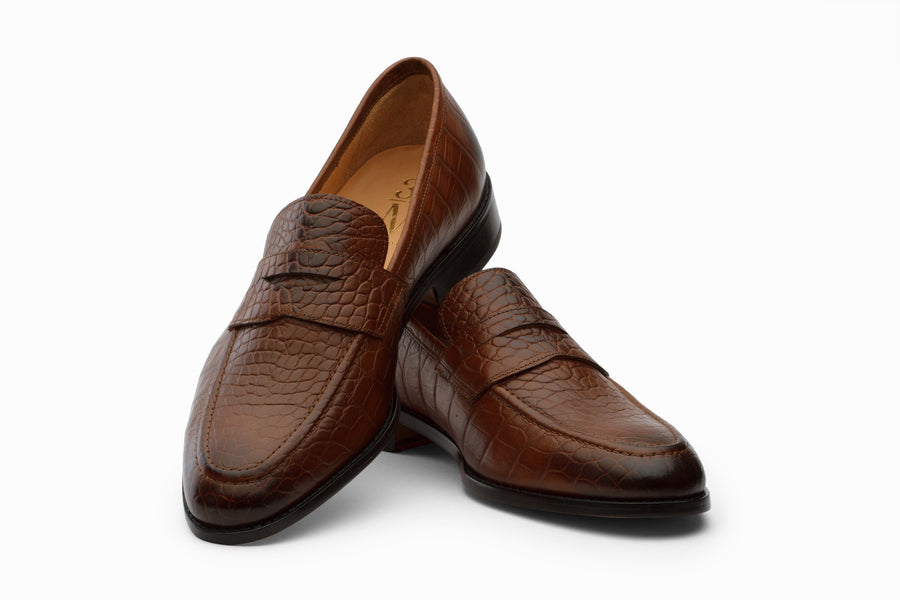 Loafers - Penny Loafer- Crocodile Brown