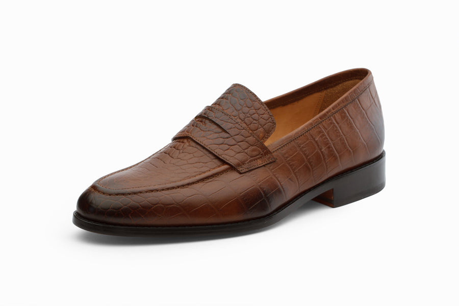Loafers - Penny Loafer- Crocodile Brown