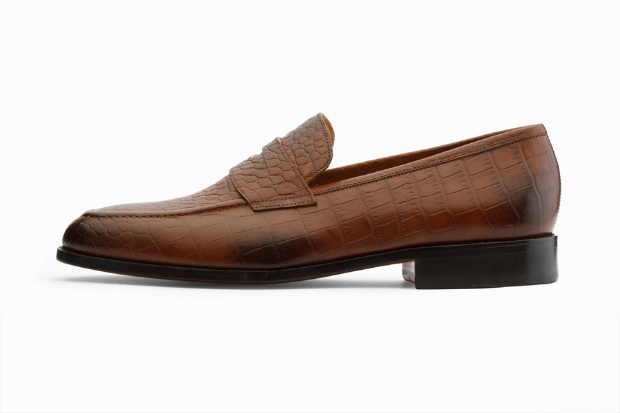 Loafers - Penny Loafer- Crocodile Brown
