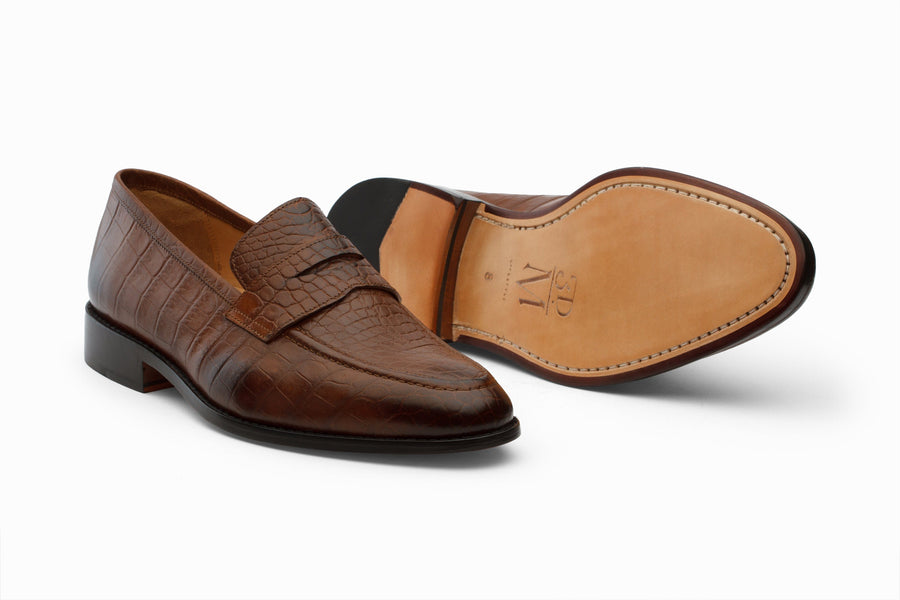 Loafers - Penny Loafer- Crocodile Brown