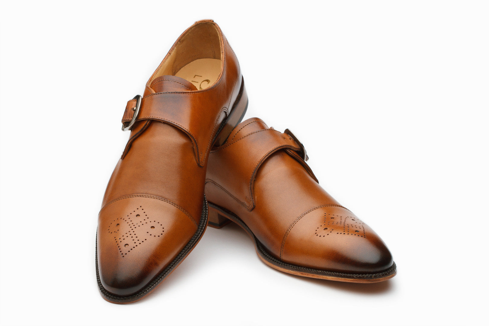 Tan single monk strap shoes store